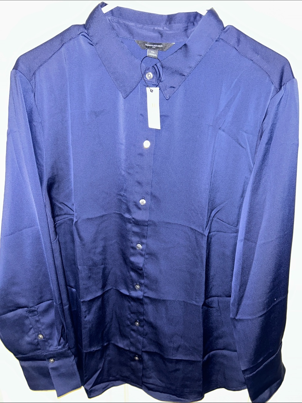 Banana Republic Women's Navy Silk-Blend Button-Down Blouse